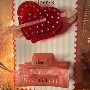 Piper K Heart Rhinestone Hair Clip Set Pink Red Valentine Y2K Coquette NWT